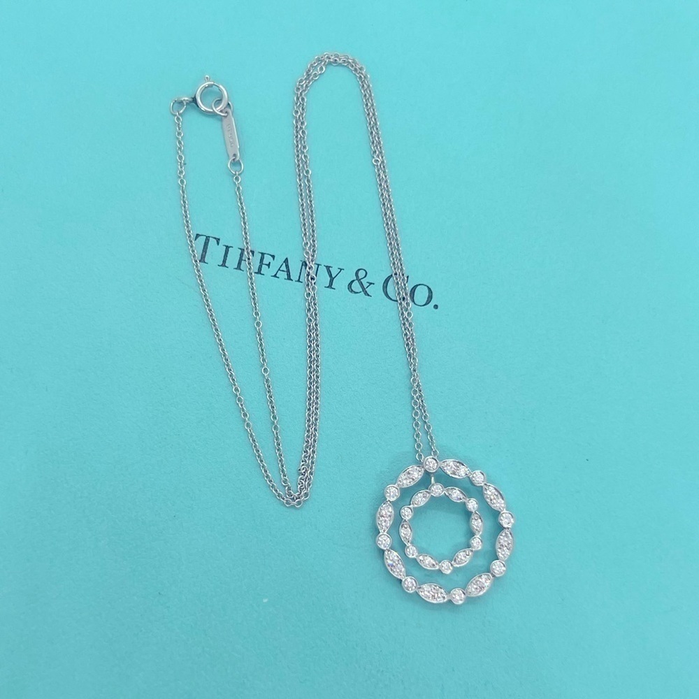 Tiffany & Co. Jazz Swing Double Circle Diamond Necklace Platinum .60 TCW